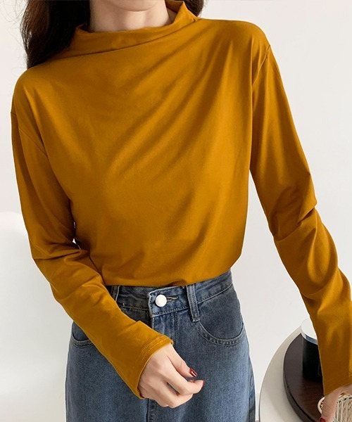 ad thie(アドティエ)の「ベーシック・カラー豊富 ハイネックトップス(Tシャツ/カットソー・レディース・チャコール/ブラック/ブルーグレー/ピンクベージュ/ホワイト/ピンク/ライトグリーン/キャメル・FREE)」の20枚目の写真