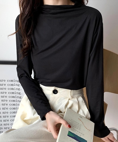 ad thie(アドティエ)の「ベーシック・カラー豊富 ハイネックトップス(Tシャツ/カットソー・レディース・チャコール/ブラック/ブルーグレー/ピンクベージュ/ホワイト/ピンク/ライトグリーン/キャメル・FREE)」の12枚目の写真