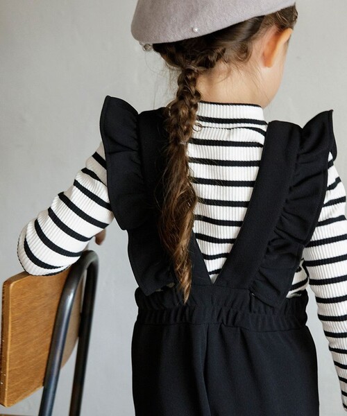 BRANSHES（ブランシェス）の「【プチレディ】ニットカルゼフリルサロペット（つなぎ/オールインワン・キッズ・ベージュ/ブラック・120/110/100/140/130/150/90）」の14枚目の写真