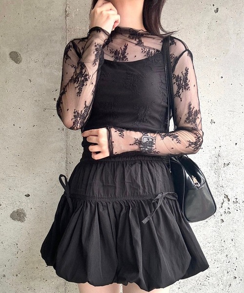 merrylatte(メリーラテ)の「リボンギャザーバルーンスカート(スカート・レディース・ブラック/ホワイト・MEDIUM)」の14枚目の写真