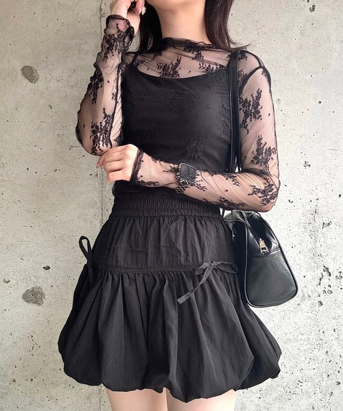 merrylatte(メリーラテ)の「リボンギャザーバルーンスカート(スカート・レディース・ブラック/ホワイト・MEDIUM)」の15枚目の写真