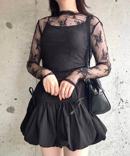 merrylatte(メリーラテ)の「リボンギャザーバルーンスカート(スカート・レディース・ブラック/ホワイト・MEDIUM)」の17枚目の写真