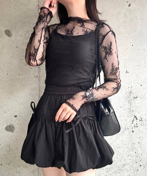 merrylatte(メリーラテ)の「リボンギャザーバルーンスカート(スカート・レディース・ブラック/ホワイト・MEDIUM)」の19枚目の写真