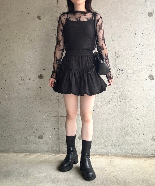 merrylatte(メリーラテ)の「リボンギャザーバルーンスカート(スカート・レディース・ブラック/ホワイト・MEDIUM)」の20枚目の写真