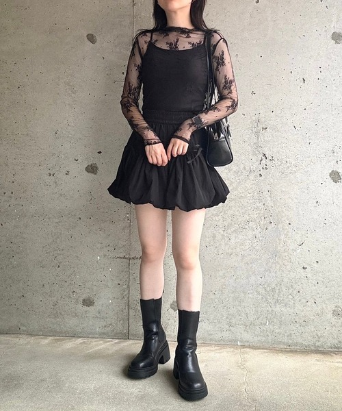 merrylatte(メリーラテ)の「リボンギャザーバルーンスカート(スカート・レディース・ブラック/ホワイト・MEDIUM)」の22枚目の写真