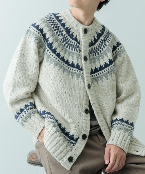 ITEMS URBANRESEARCH(アイテムズ アーバンリサーチ)の「マシンウォッシャブル求心柄ネップニットカーディガン(ニット/セーター・メンズ・アイボリー/ブラック・MEDIUM/LARGE)」の2枚目の写真