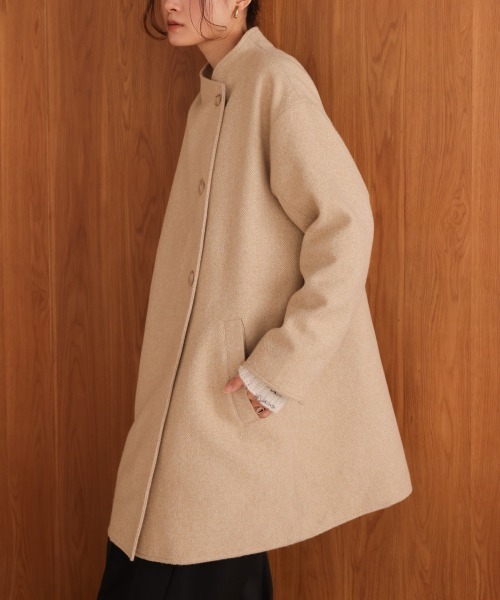 Bab（バブ）の「スタンドカラーライトアウター（ステンカラーコート・レディース・ブラック/ベージュ・M）」の21枚目の写真