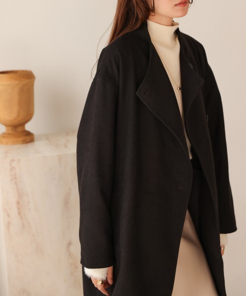 Bab（バブ）の「スタンドカラーライトアウター（ステンカラーコート・レディース・ブラック/ベージュ・M）」の4枚目の写真