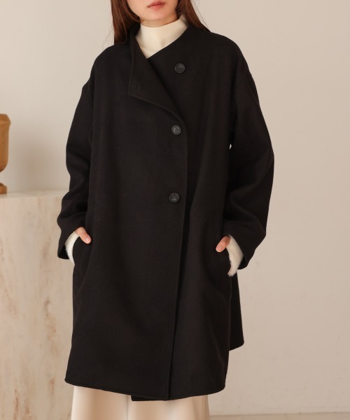 Bab（バブ）の「スタンドカラーライトアウター（ステンカラーコート・レディース・ブラック/ベージュ・M）」の5枚目の写真