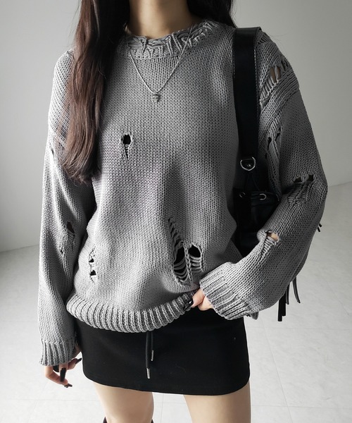 【 ２color 】ダメージグラデーションニットプルオーバー ／ damage gradation knit pullover（ニット/セーター）｜me+em select（ミームセレクト） 5,720円