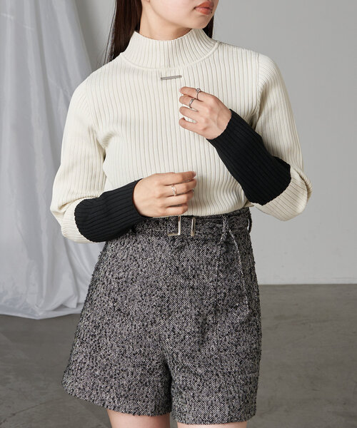 RAY CASSIN（レイカズン）の「ハイネック袖配色リブニット（ニット/セーター・レディース・グレー系その他2/オレンジ/ブラック/アイボリー・FREE）」の5枚目の写真