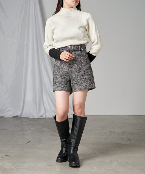 RAY CASSIN（レイカズン）の「ハイネック袖配色リブニット（ニット/セーター・レディース・グレー系その他2/オレンジ/ブラック/アイボリー・FREE）」の7枚目の写真