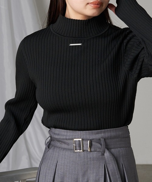 RAY CASSIN（レイカズン）の「ハイネック袖配色リブニット（ニット/セーター・レディース・グレー系その他2/オレンジ/ブラック/アイボリー・FREE）」の3枚目の写真