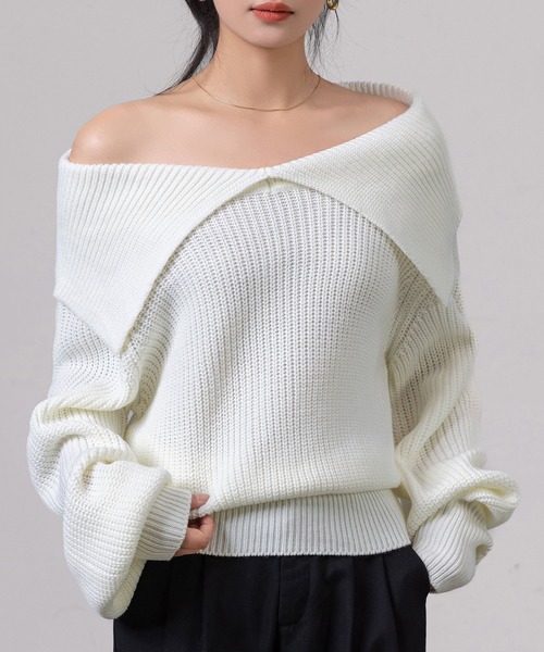 2WAY/オフショルダーでデコルテ綺麗見せ】大人っぽ長袖ボリューミー