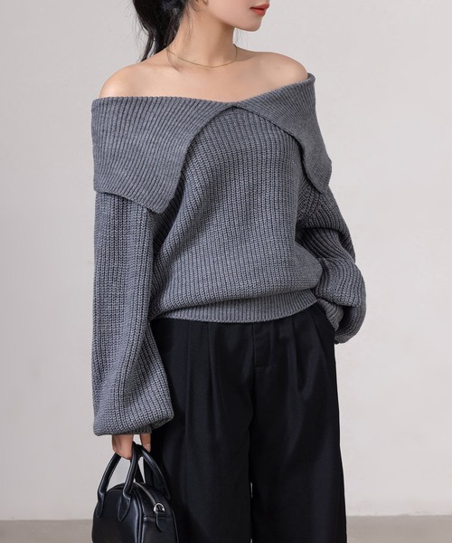 DAY CLOSET（デイ クローゼット）の「【2WAY/オフショルダーでデコルテ綺麗見せ】大人っぽ長袖ボリューミーリブニットトップス（ニット/セーター・レディース・グレー/ホワイト/ブラック/カーキ・FREE）」の22枚目の写真