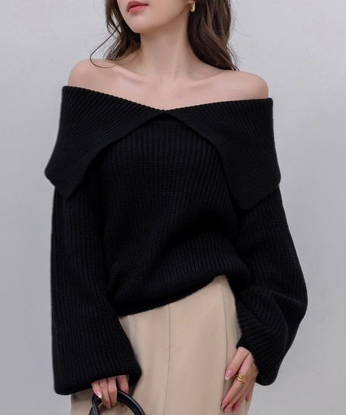 DAY CLOSET（デイ クローゼット）の「【2WAY/オフショルダーでデコルテ綺麗見せ】大人っぽ長袖ボリューミーリブニットトップス（ニット/セーター・レディース・グレー/ホワイト/ブラック/カーキ・FREE）」の15枚目の写真