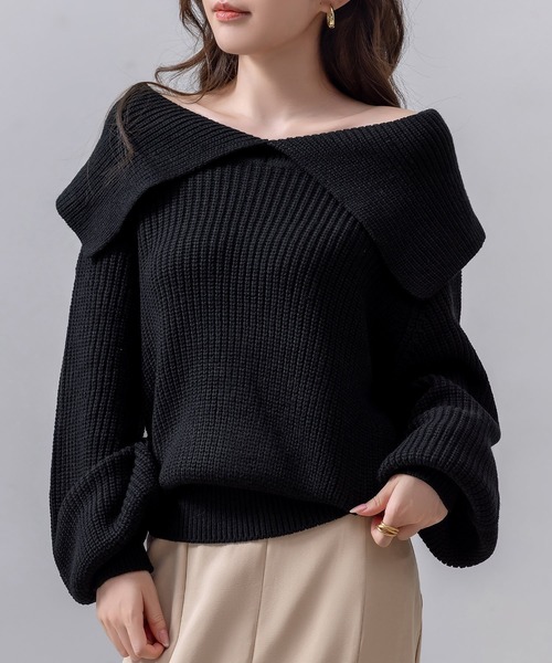 DAY CLOSET（デイ クローゼット）の「【2WAY/オフショルダーでデコルテ綺麗見せ】大人っぽ長袖ボリューミーリブニットトップス（ニット/セーター・レディース・グレー/ホワイト/ブラック/カーキ・FREE）」の13枚目の写真