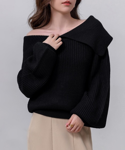 DAY CLOSET（デイ クローゼット）の「【2WAY/オフショルダーでデコルテ綺麗見せ】大人っぽ長袖ボリューミーリブニットトップス（ニット/セーター・レディース・グレー/ホワイト/ブラック/カーキ・FREE）」の14枚目の写真