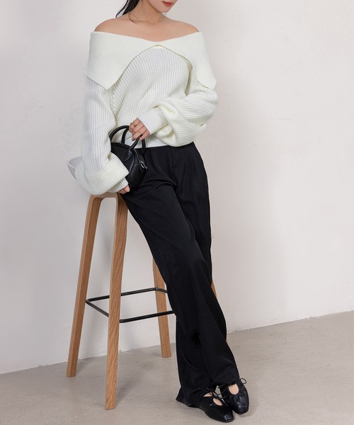 DAY CLOSET（デイ クローゼット）の「【2WAY/オフショルダーでデコルテ綺麗見せ】大人っぽ長袖ボリューミーリブニットトップス（ニット/セーター・レディース・グレー/ホワイト/ブラック/カーキ・FREE）」の11枚目の写真