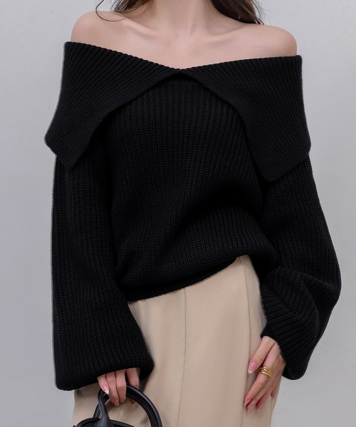 BEAUTY&YOUTH ワイドリブニット トップス 2WAY ブラック UNITED ARROWS LTD. OUTLET｜ワイドリブニット トップス -2WAY