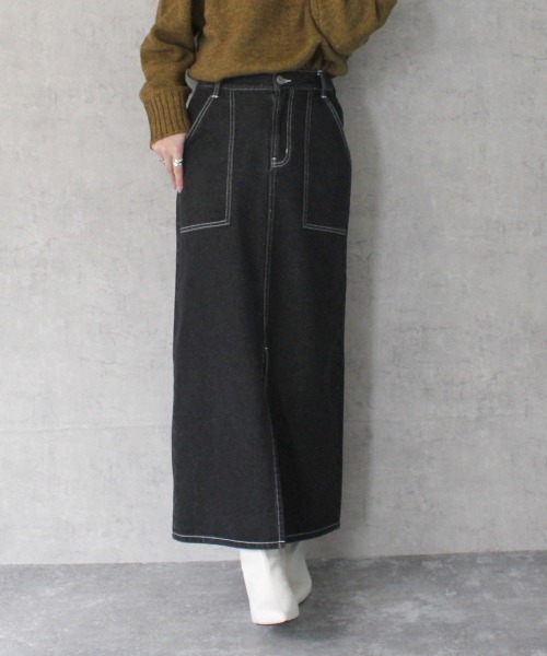 SELECT LEVERY(セレクトリベリー)の「ホワイトステッチデニムスカート(デニムスカート・レディース・ブラック/ライトブルー/ネイビー・X-LARGE/LARGE/MEDIUM/SMALL)」の11枚目の写真