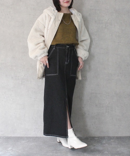 SELECT LEVERY(セレクトリベリー)の「ホワイトステッチデニムスカート(デニムスカート・レディース・ブラック/ライトブルー/ネイビー・X-LARGE/LARGE/MEDIUM/SMALL)」の14枚目の写真