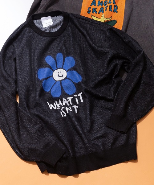 (What it isNt)ART BY MARKGONZALES(ワットイットイズント)の「【(What it isNt)ART BY MARKGONZALES / (ワットイットイズント) アートバイマークゴンザレス シャギーダブルジャガード クルーネックセーター ユニセックス(ニット/セーター・メンズ・ブラック/チャコールグレー/オフホワイト・MEDIUM/X-LARGE/LARGE)」の1枚目の写真