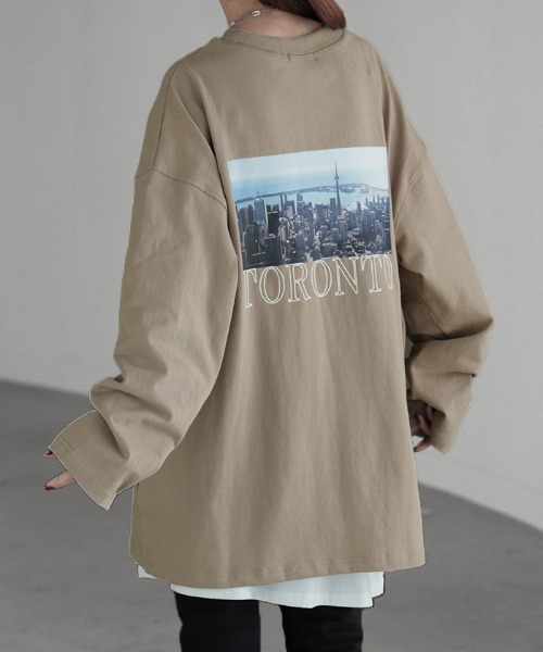 HUG.U(ハグユー)の「バックプリント 綿100%ロンT(Tシャツ/カットソー・レディース・ブラック/グレイッシュベージュ/カーキ/ライトグレー/ダークグレー・FREE)」の12枚目の写真