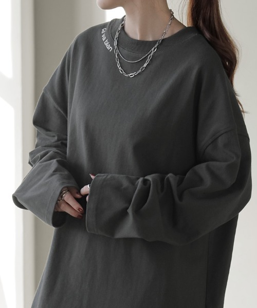HUG.U(ハグユー)の「バックプリント 綿100%ロンT(Tシャツ/カットソー・レディース・ブラック/グレイッシュベージュ/カーキ/ライトグレー/ダークグレー・FREE)」の14枚目の写真