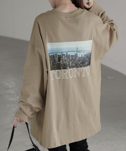 HUG.U(ハグユー)の「バックプリント 綿100%ロンT(Tシャツ/カットソー・レディース・ブラック/グレイッシュベージュ/カーキ/ライトグレー/ダークグレー・FREE)」の11枚目の写真