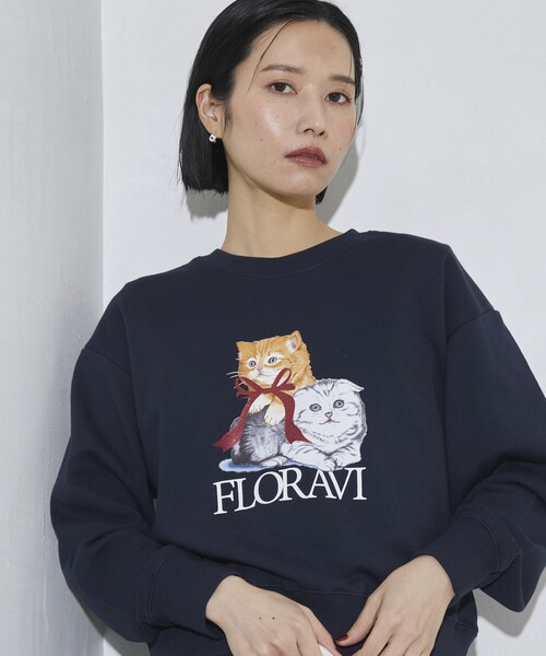 Firsthand(ファーストハンド)の「Firsthand/ファーストハンド オーガニックコットン アニマルラメプリントスウェット CAT(スウェット・レディース・オートミール/チャコールグレー/ネイビー・FREE)」の3枚目の写真