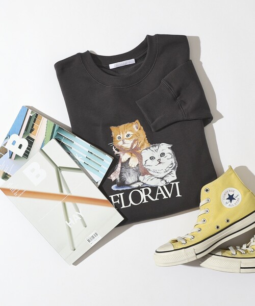 Firsthand(ファーストハンド)の「Firsthand/ファーストハンド オーガニックコットン アニマルラメプリントスウェット CAT(スウェット・レディース・オートミール/チャコールグレー/ネイビー・FREE)」の2枚目の写真