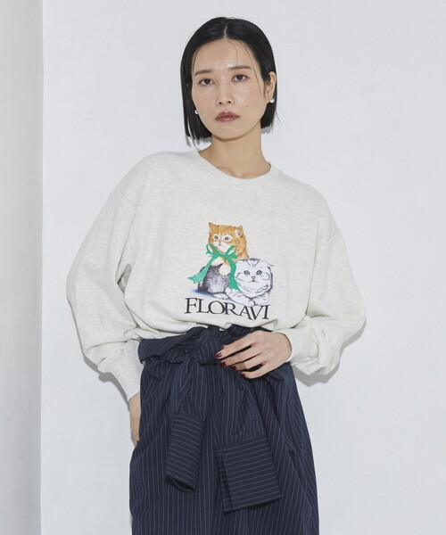 Firsthand(ファーストハンド)の「Firsthand/ファーストハンド オーガニックコットン アニマルラメプリントスウェット CAT(スウェット・レディース・オートミール/チャコールグレー/ネイビー・FREE)」の4枚目の写真