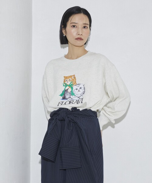 Firsthand(ファーストハンド)の「Firsthand/ファーストハンド オーガニックコットン アニマルラメプリントスウェット CAT(スウェット・レディース・オートミール/チャコールグレー/ネイビー・FREE)」の5枚目の写真