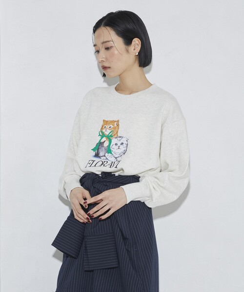 Firsthand(ファーストハンド)の「Firsthand/ファーストハンド オーガニックコットン アニマルラメプリントスウェット CAT(スウェット・レディース・オートミール/チャコールグレー/ネイビー・FREE)」の6枚目の写真