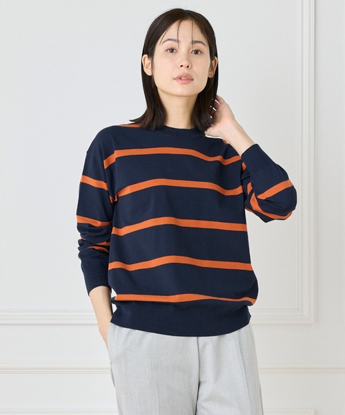 I.T.'S international（イッツインターナショナル）の「ボーダーニットプルオーバー（ニット/セーター・レディース・ネイビー/ミント/グレイッシュブルー・フリー）」の2枚目の写真