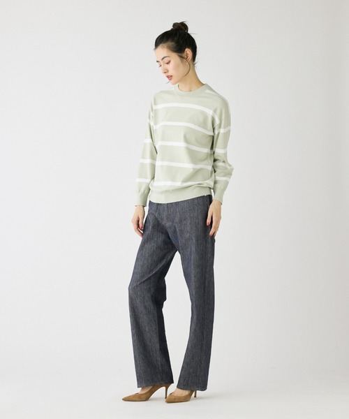 I.T.'S international（イッツインターナショナル）の「ボーダーニットプルオーバー（ニット/セーター・レディース・ネイビー/ミント/グレイッシュブルー・フリー）」の8枚目の写真