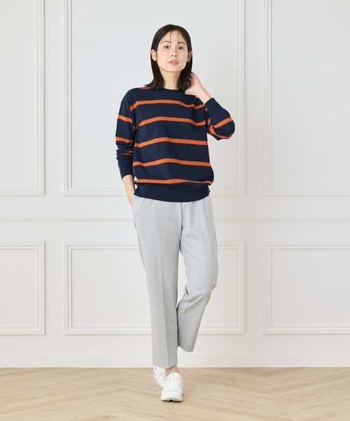 I.T.'S international（イッツインターナショナル）の「ボーダーニットプルオーバー（ニット/セーター・レディース・ネイビー/ミント/グレイッシュブルー・フリー）」の4枚目の写真