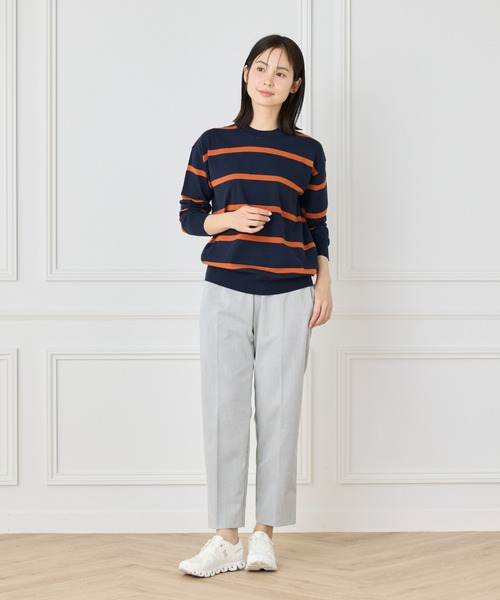 I.T.'S international（イッツインターナショナル）の「ボーダーニットプルオーバー（ニット/セーター・レディース・ネイビー/ミント/グレイッシュブルー・フリー）」の5枚目の写真