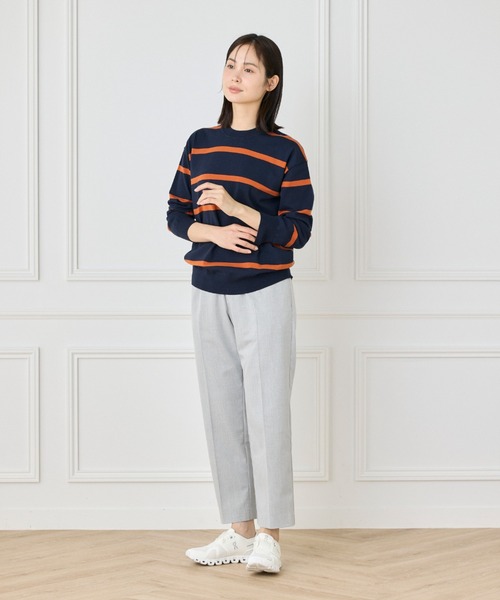 I.T.'S international（イッツインターナショナル）の「ボーダーニットプルオーバー（ニット/セーター・レディース・ネイビー/ミント/グレイッシュブルー・フリー）」の6枚目の写真