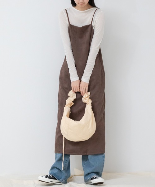 セール】バックリボンフェイクスエードキャミワンピース / ロング