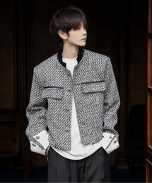 neos（ネオス）の「【neos】ショート丈 ビッグカフス ノーカラー ツイード ジャケット（ノーカラージャケット）」