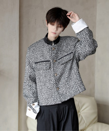 EFFECTION（エフェクション）の「【neos】ショート丈 ビッグカフス ノーカラー ツイード ジャケット（ノーカラージャケット）」