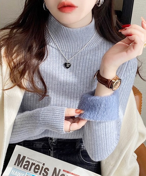 frunco(フランコ)の「裏起毛リブハイネックトップス(Tシャツ/カットソー・レディース・グレー/ホワイト/アイボリー/ブラック・FREE)」の4枚目の写真