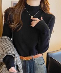 裏起毛リブハイネックトップス