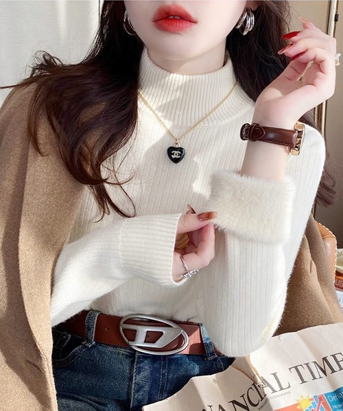 frunco(フランコ)の「裏起毛リブハイネックトップス(Tシャツ/カットソー・レディース・グレー/ホワイト/アイボリー/ブラック・FREE)」の15枚目の写真