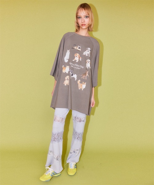 Candy Stripper（キャンディストリッパー）の「LACY PATCH WORK FLARE パンツ（その他パンツ・レディース・アイボリー/ライトブルー/ブラック・FREE）」の4枚目の写真