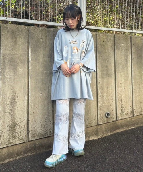 Candy Stripper（キャンディストリッパー）の「LACY PATCH WORK FLARE パンツ（その他パンツ・レディース・アイボリー/ライトブルー/ブラック・FREE）」の8枚目の写真