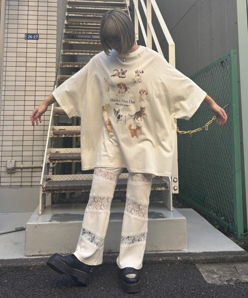 Candy Stripper（キャンディストリッパー）の「LACY PATCH WORK FLARE パンツ（その他パンツ・レディース・アイボリー/ライトブルー/ブラック・FREE）」の7枚目の写真