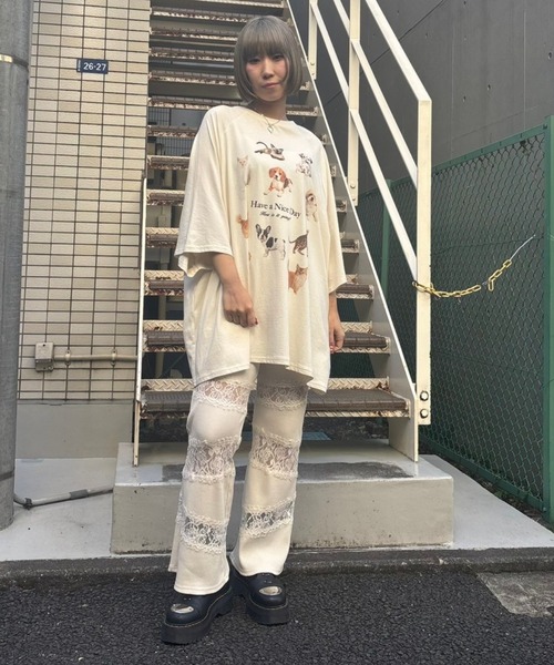 Candy Stripper（キャンディストリッパー）の「LACY PATCH WORK FLARE パンツ（その他パンツ・レディース・アイボリー/ライトブルー/ブラック・FREE）」の6枚目の写真